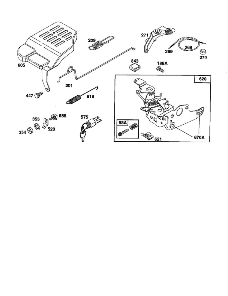 Bracket Control/Wire Control Diagram and Parts List for 124800-124899 3201-3246 Briggs and Stratton Engine